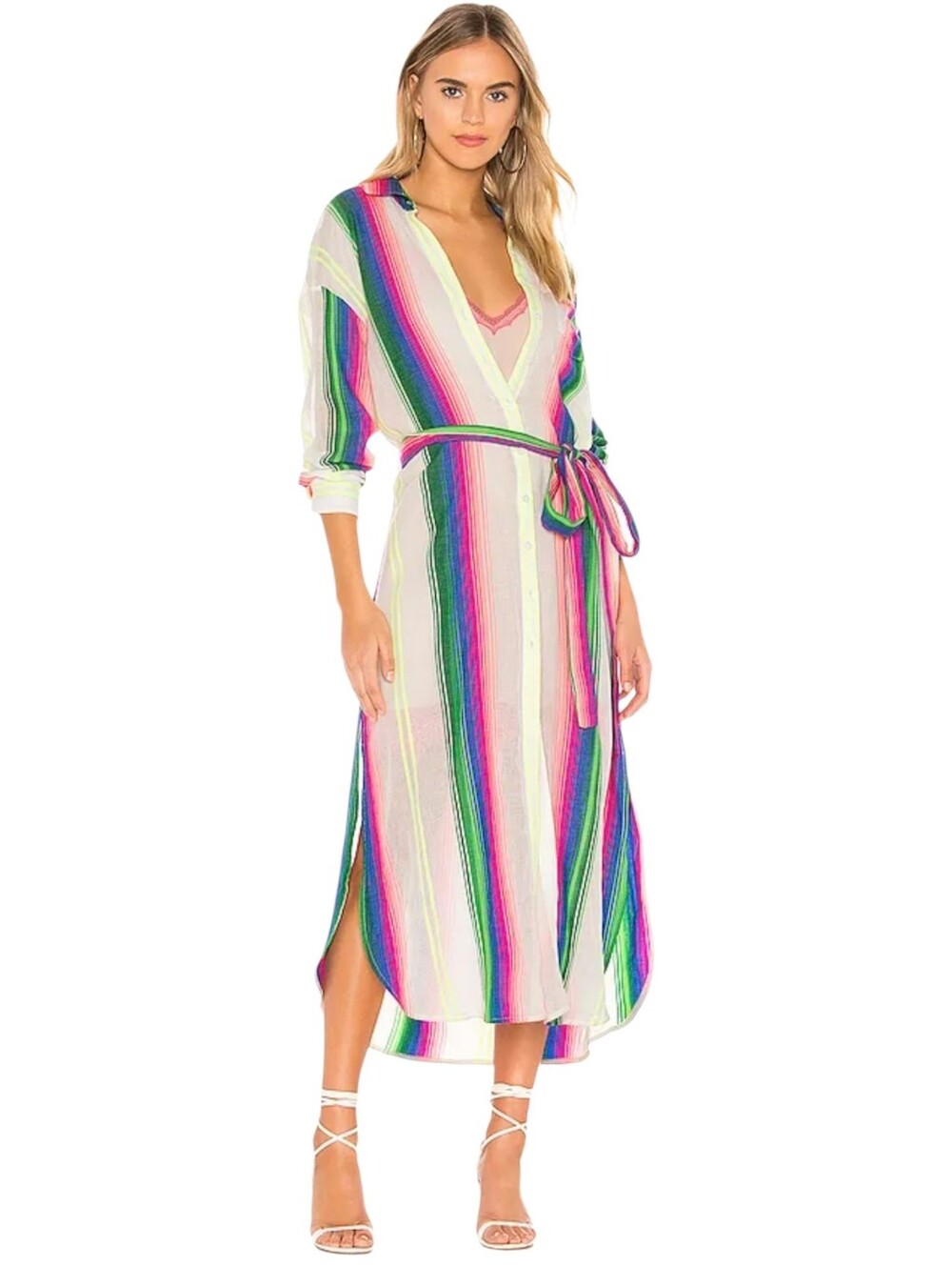 Le Superbe Girlfriend Dress in Kerala Stripe - Neon Rainbow Midi Shirt Dress